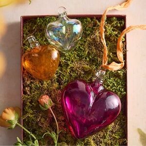 Anthropologie x Terrain Hand Blown Clear Recycled Glass Heart Ornament 5” NWT